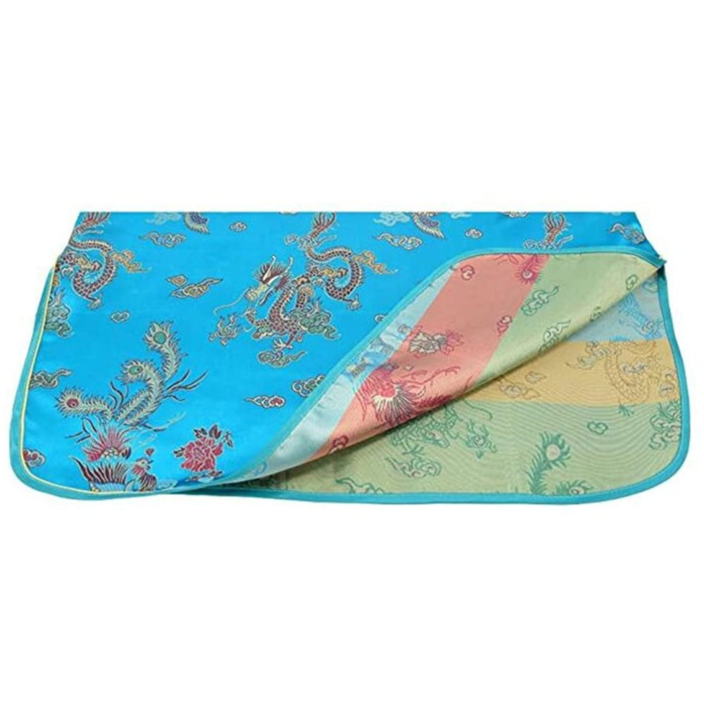 ROBE COURTE CHEONGSAM MOTIF DRAGON BROCART QIPAO BLEU