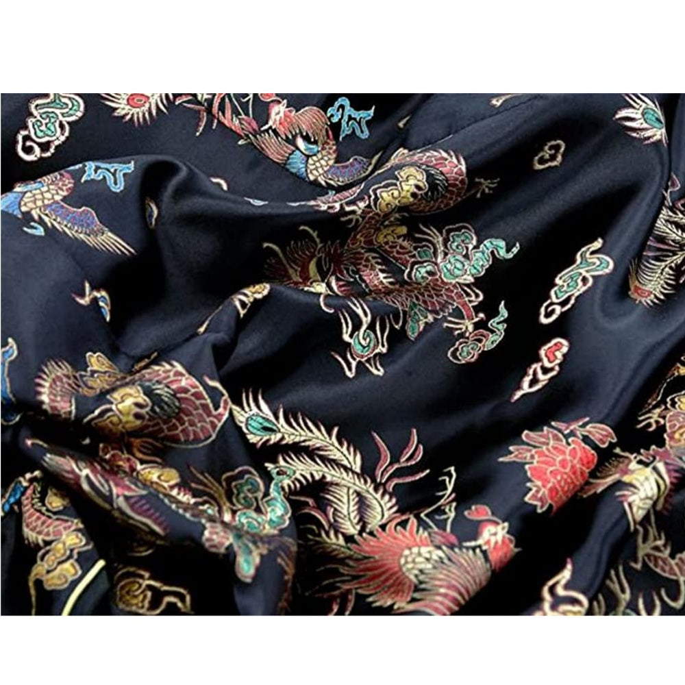 ROBE COURTE CHEONGSAM MOTIF DRAGON BROCART QIPAO NOIR