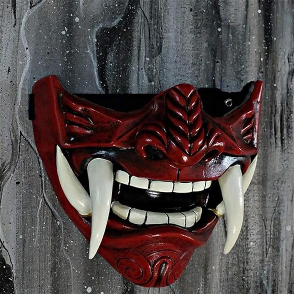 DEMI MASQUE ROUGE DEMON JAPONAIS FONTOME SAMURAI UROKODAKI SAKONJI TENGU ONI
