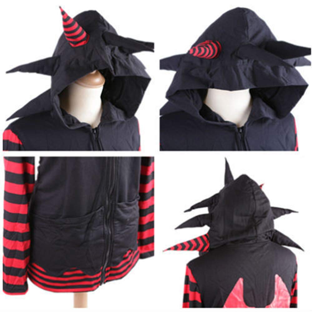 SWEAT CAPUCHE FEMME PUNK EMO CORNE AILES DEMON RAYURE ROUGE NOIR