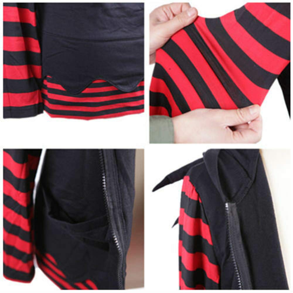 SWEAT CAPUCHE FEMME PUNK EMO CORNE AILES DEMON RAYURE ROUGE NOIR