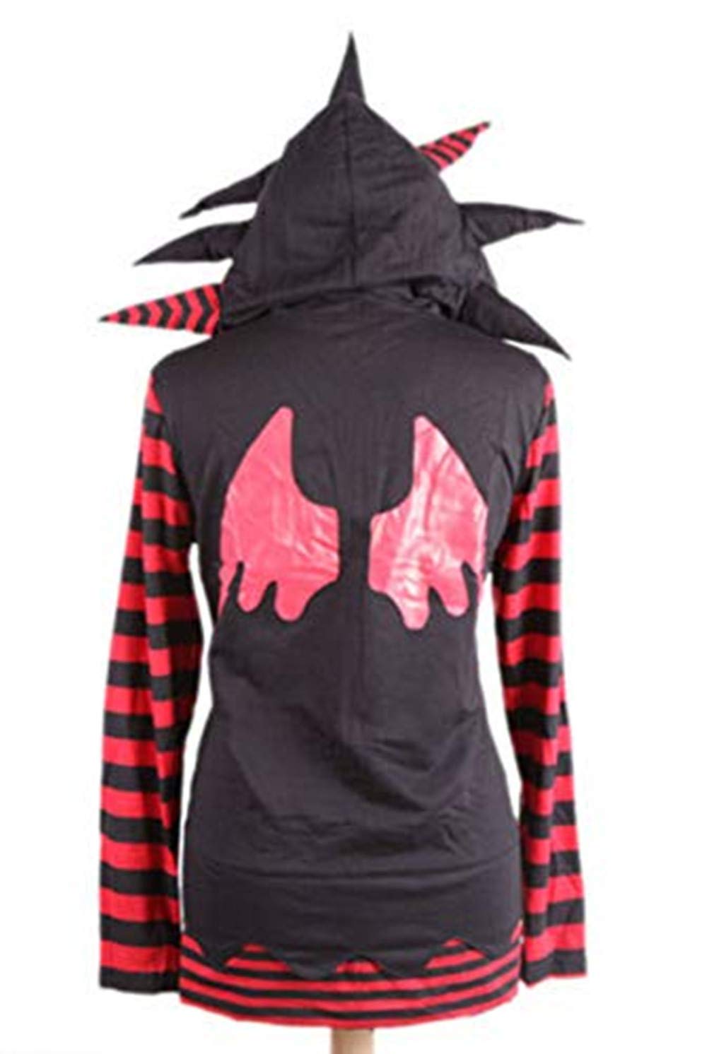 SWEAT CAPUCHE FEMME PUNK EMO CORNE AILES DEMON RAYURE ROUGE NOIR