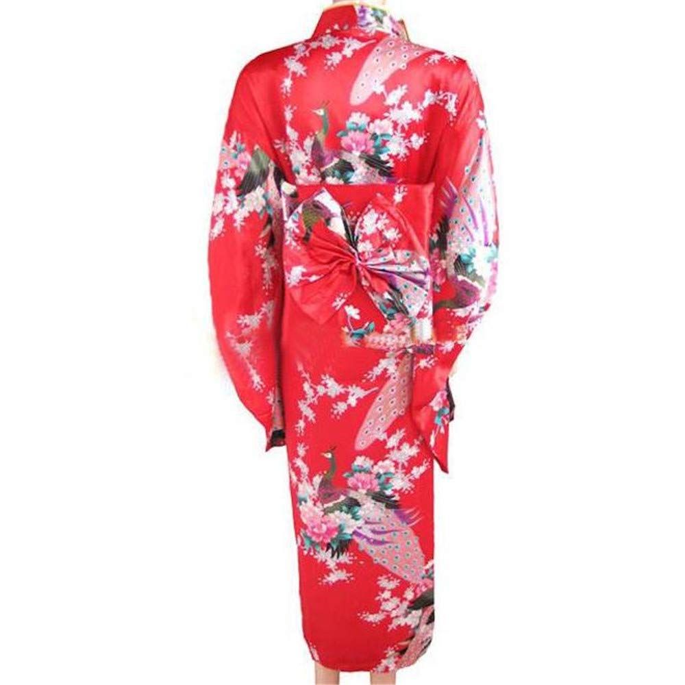 KIMONO JAPONAIS PAON YUKATA SATIN GEISHA ROUGE