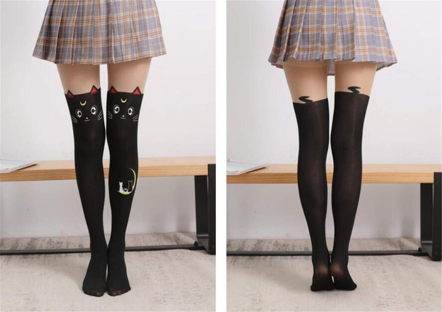 COLLANTS TATOUAGE CHAT LUNE KAWAII