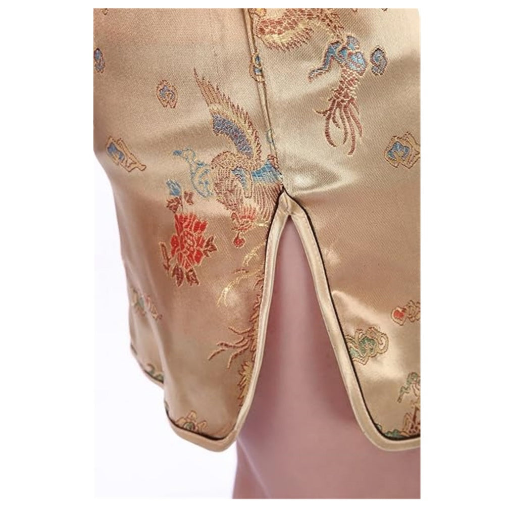 ROBE COURTE CHEONGSAM MOTIF DRAGON BROCART QIPAO DORE