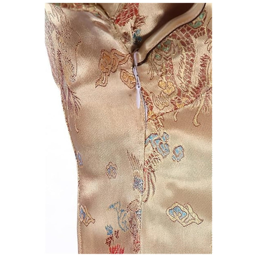 ROBE COURTE CHEONGSAM MOTIF DRAGON BROCART QIPAO DORE