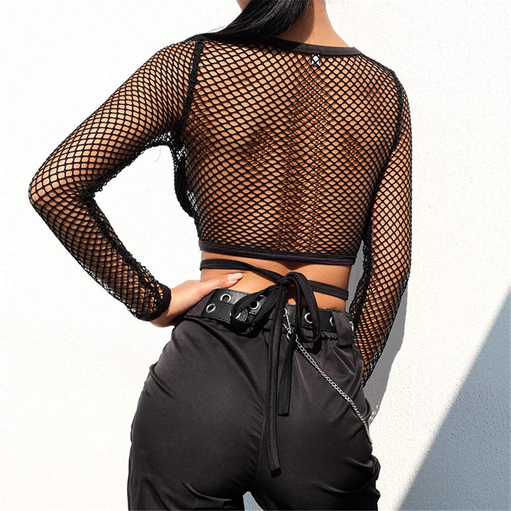TOP RESILLE MOULANT SEXY SLIM NOIR MAILLE LACET
