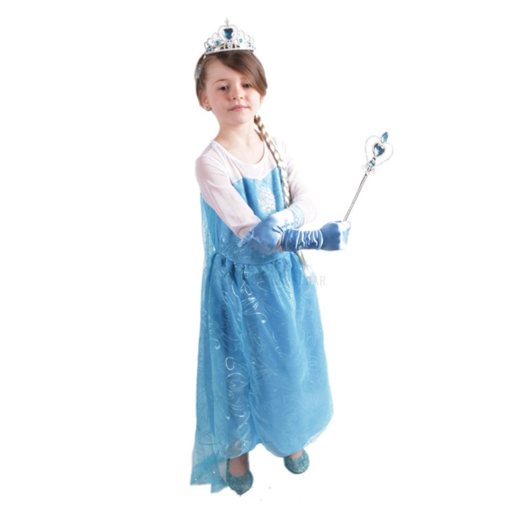 ROBE MANIFIQUE FILLE ELSA LA REINE DES NEIGES PRINCESSE ENFANT 2/14 ANS AVEC BIJOUX