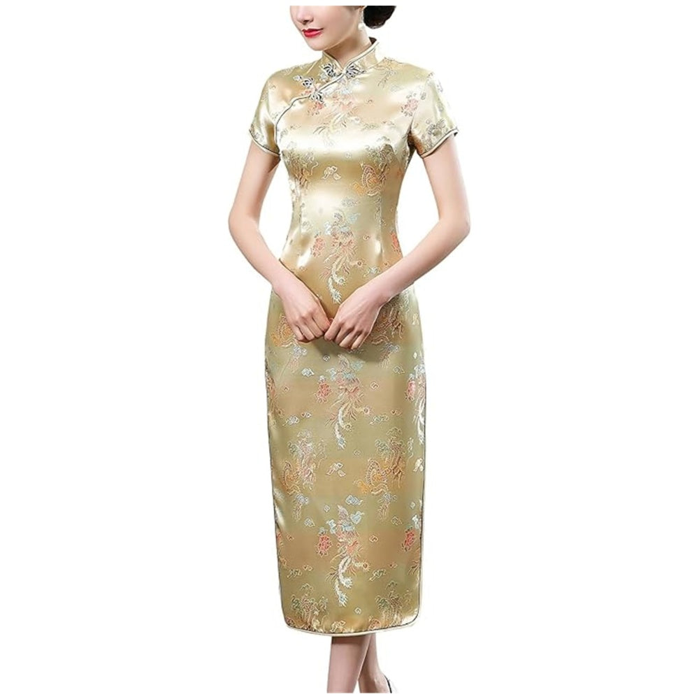 ROBE LONG CHEONGSAM MOTIF DRAGON BROCART QIPAO DORE