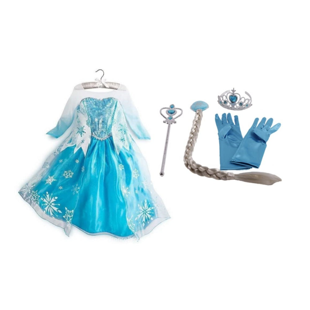 ROBE MANIFIQUE FROZEN ANNA FILLE ELSA LA REINE DES NEIGES PRINCESSE ENFANT 2/12 ANS AVEC BIJOUX