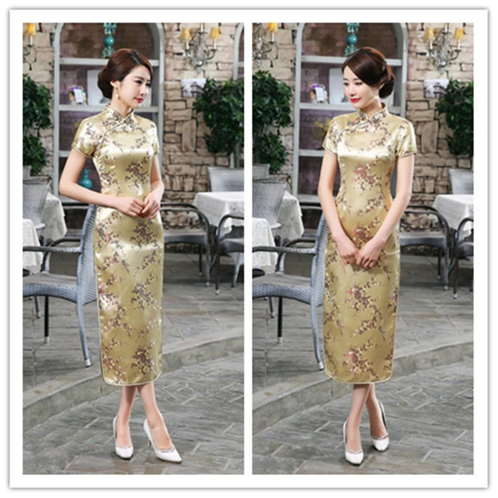 ROBE LONG CHEONGSAM MOTIF DRAGON BROCART QIPAO DORE