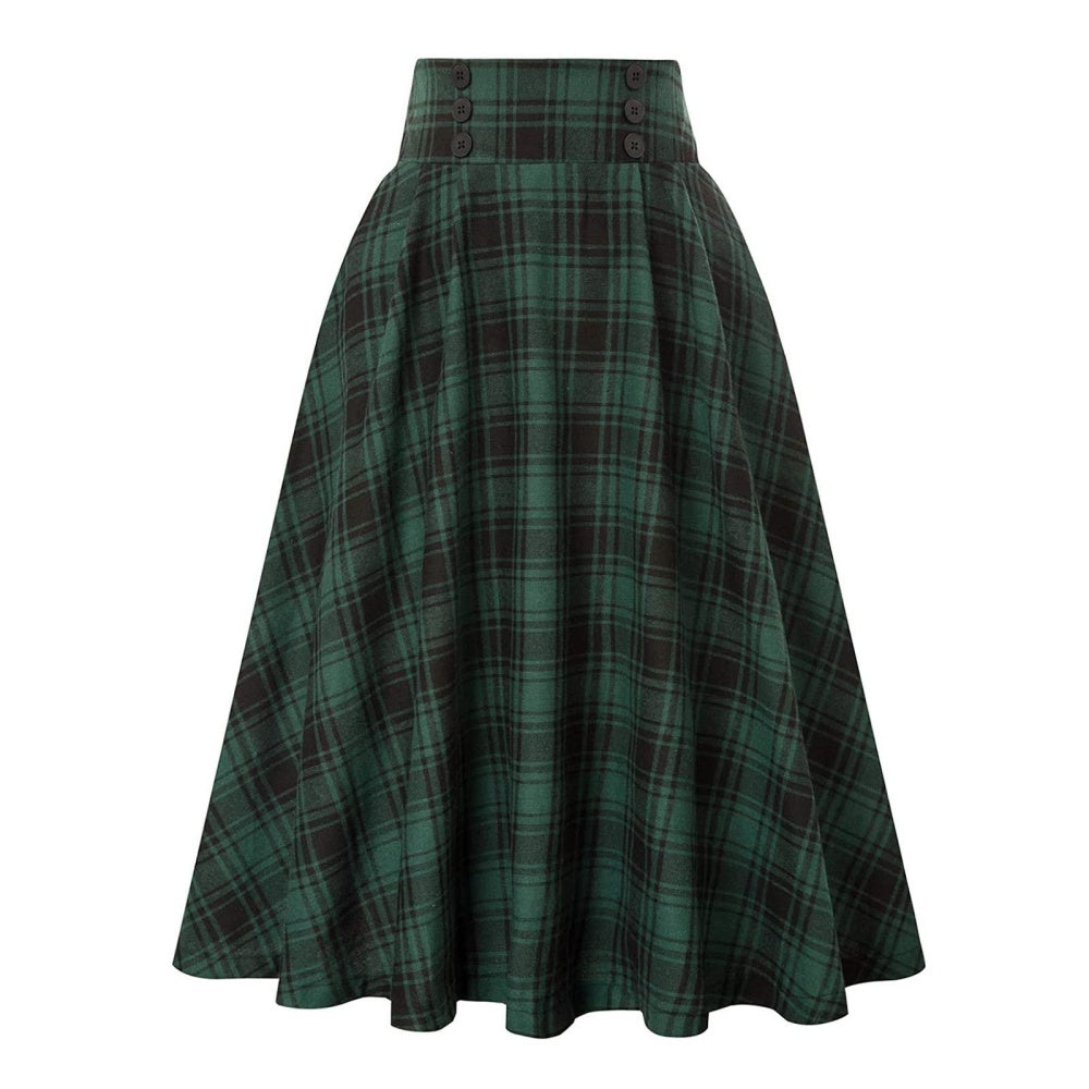 JUPE VERT ECOSSAISE LONG MAID CARNAVAL STEAMPUNK RETRO VICTORINE MEDIEVAL