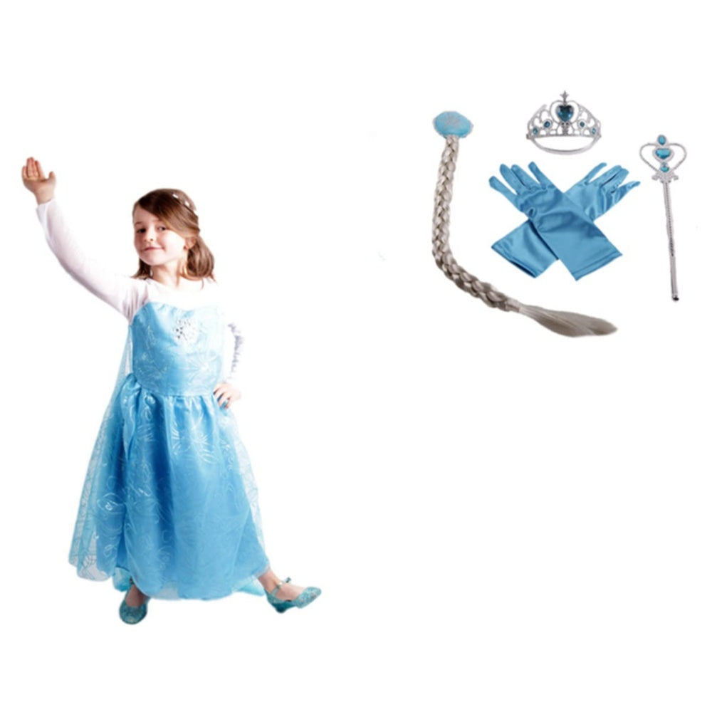 ROBE MANIFIQUE FILLE ELSA LA REINE DES NEIGES PRINCESSE ENFANT 2/14 ANS AVEC BIJOUX