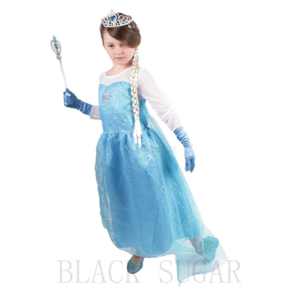 ROBE MANIFIQUE FILLE ELSA LA REINE DES NEIGES PRINCESSE ENFANT 2/14 ANS AVEC BIJOUX