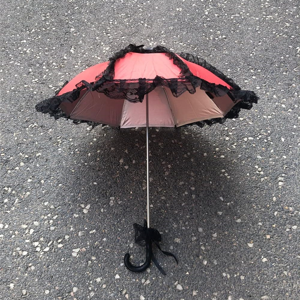 OMBRELLE ROUGE NOIR DENTELLE DEGUISEMENT