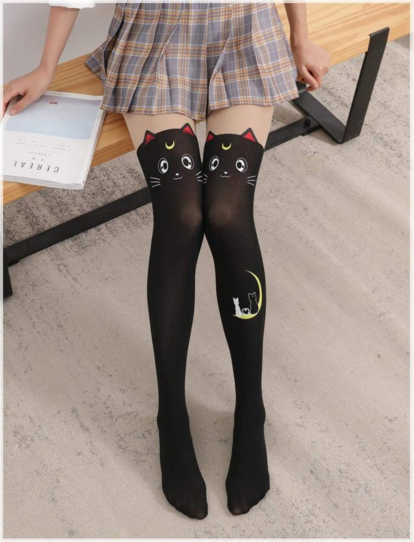 COLLANTS TATOUAGE CHAT LUNE KAWAII