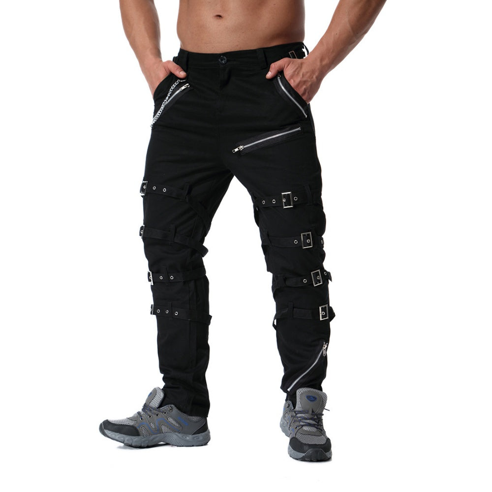 PANTALON ZIP HOMME POCHE ROCK NOIR CHAINE