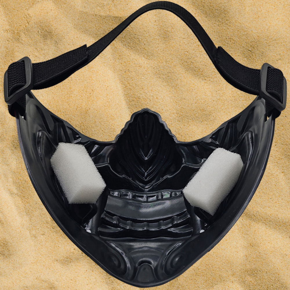 DEMI MASQUE NOIR DEMON JAPONAIS FONTOME SAMURAI UROKODAKI SAKONJI TENGU ONI