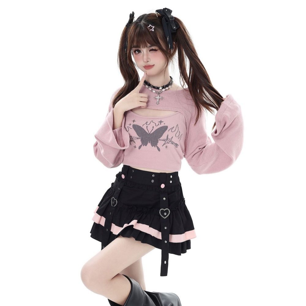 JUPE LOLITA PUNK NOIR ROSE