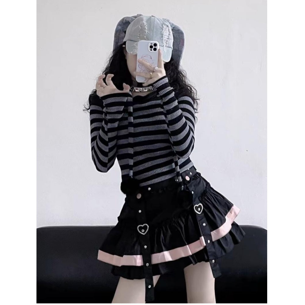 JUPE LOLITA PUNK NOIR ROSE