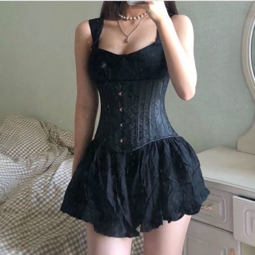 BUSTIER CORSET A LACET SOUS POITRINE TISSU JACQUARD
