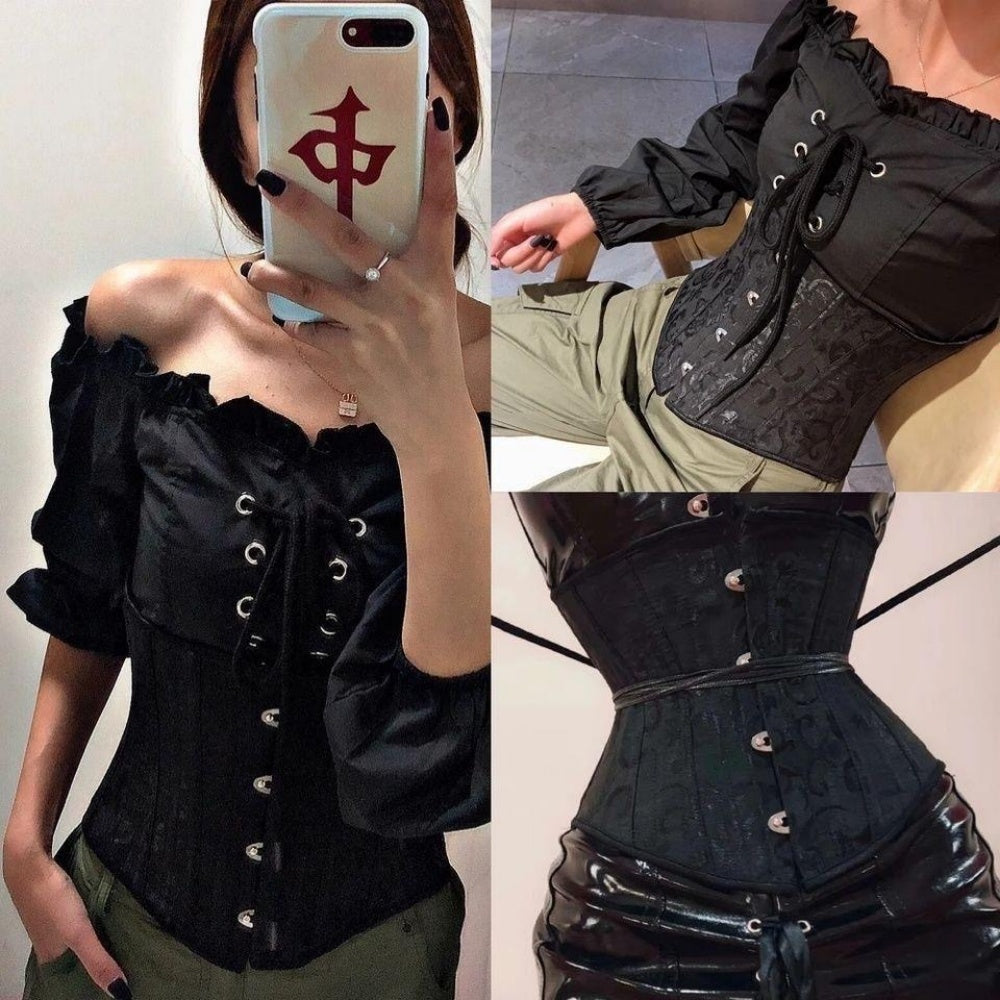 BUSTIER CORSET A LACET SOUS POITRINE TISSU JACQUARD