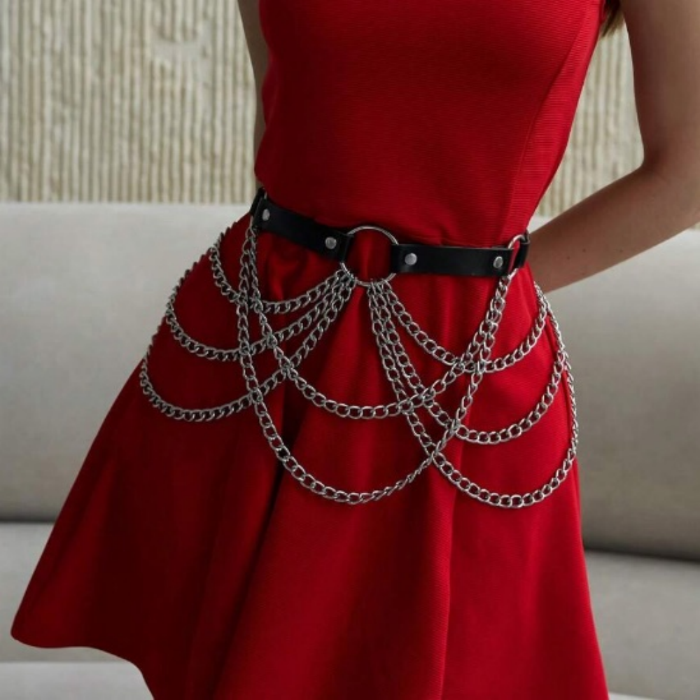 CEINTURE HARNAIS CHAINE PUNK FEMME ANNEAUX