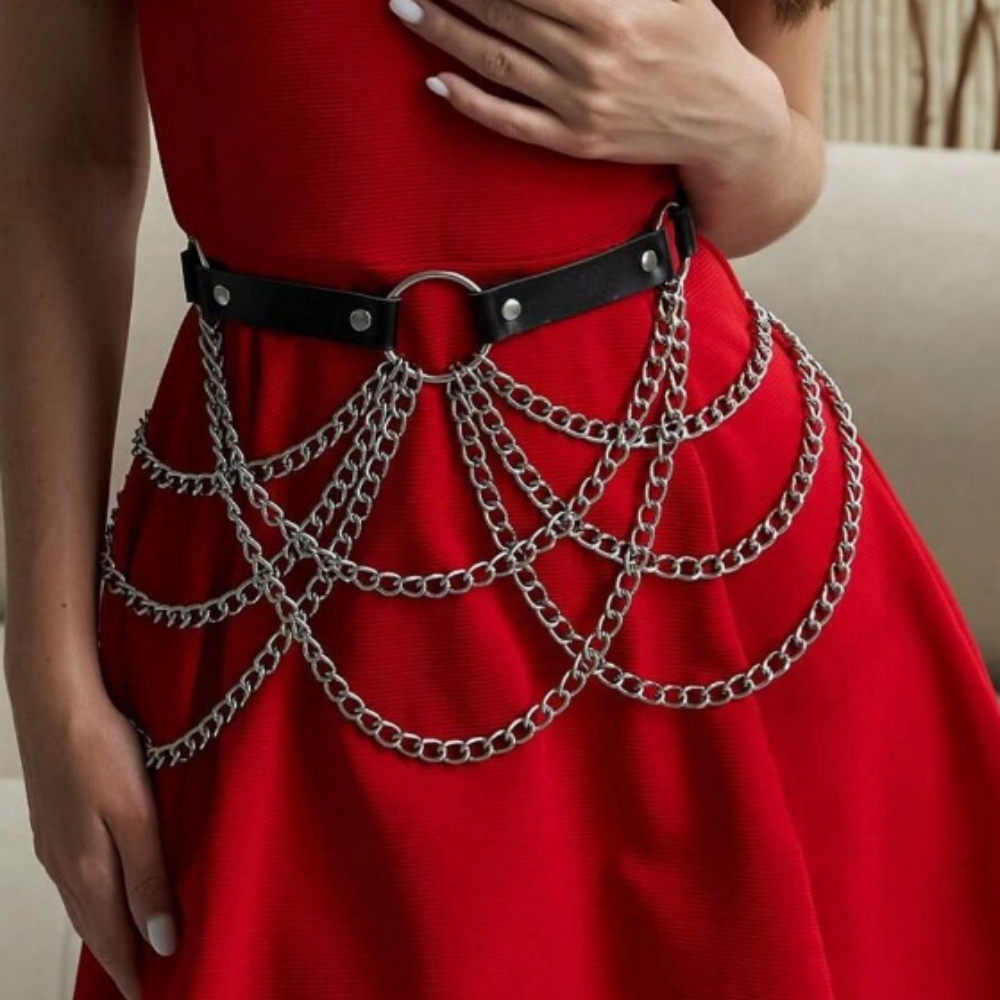 CEINTURE HARNAIS CHAINE PUNK FEMME ANNEAUX