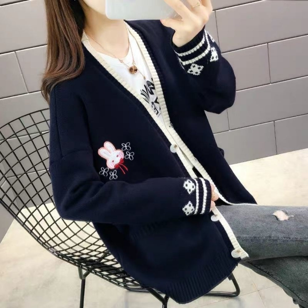 PULL FEMME LAPIN BLEU AUTOMNE HIVER