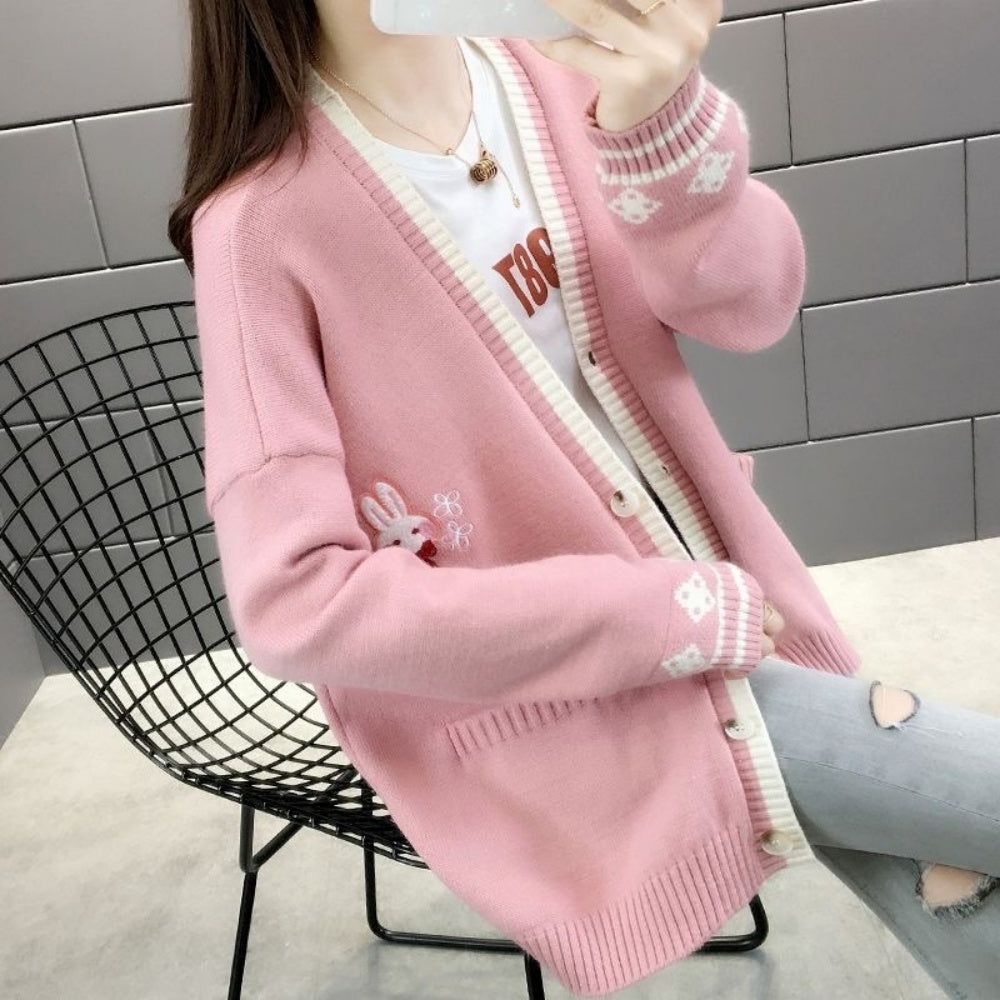 PULL FEMME LAPIN ROSE AUTOMNE HIVER
