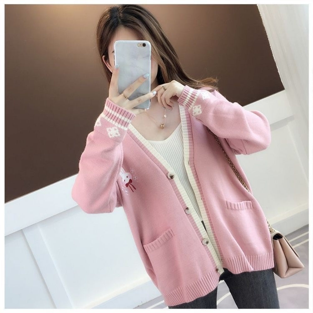 PULL FEMME LAPIN ROSE AUTOMNE HIVER