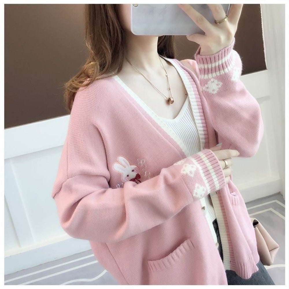 PULL FEMME LAPIN ROSE AUTOMNE HIVER