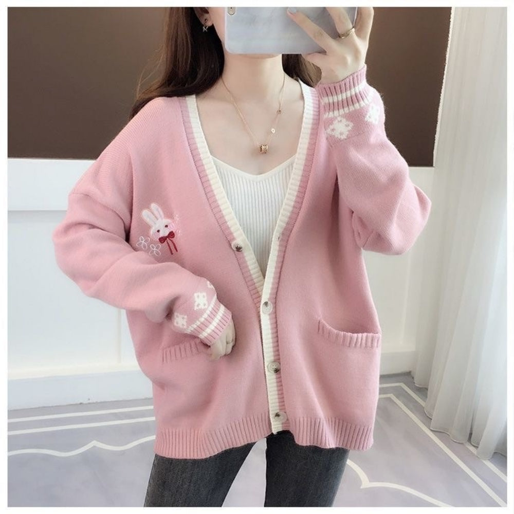 PULL FEMME LAPIN ROSE AUTOMNE HIVER