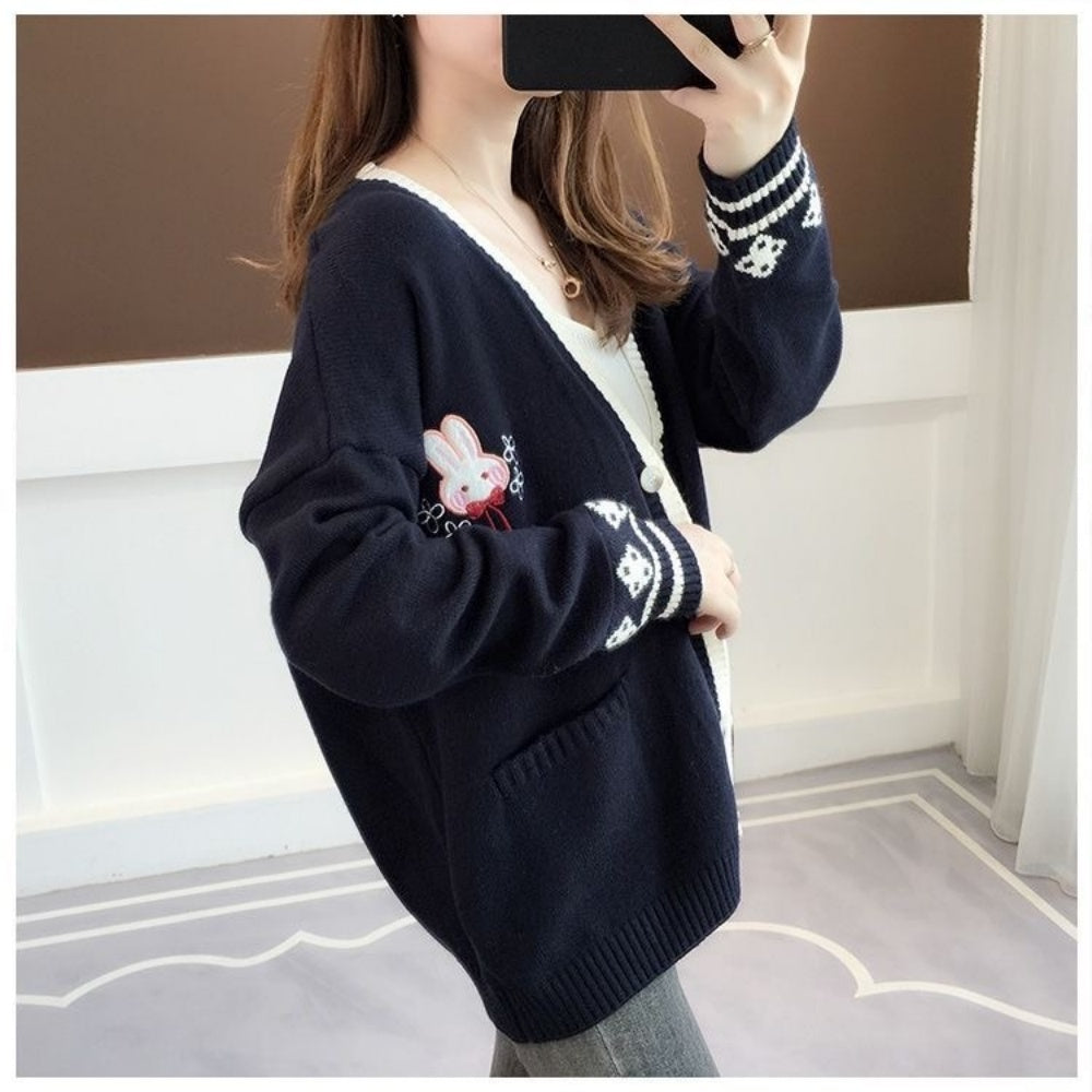 PULL FEMME LAPIN BLEU AUTOMNE HIVER