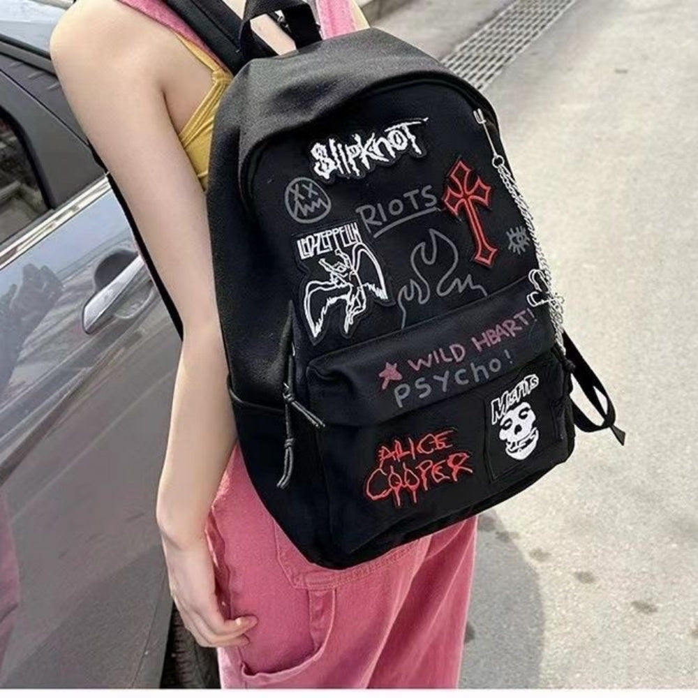 SAC DOS NOIR ROCK PUNK CHAINE