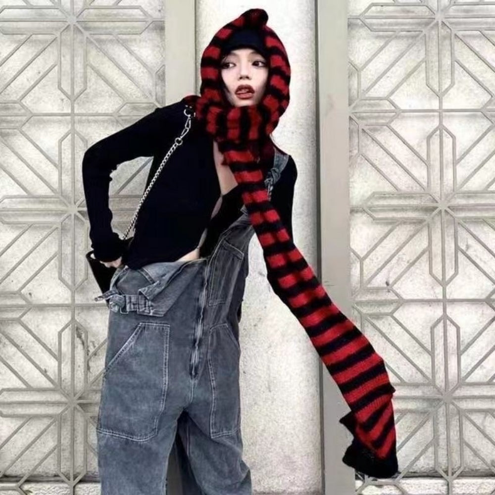 ECHARPE RAYURE ROUGE NOIR