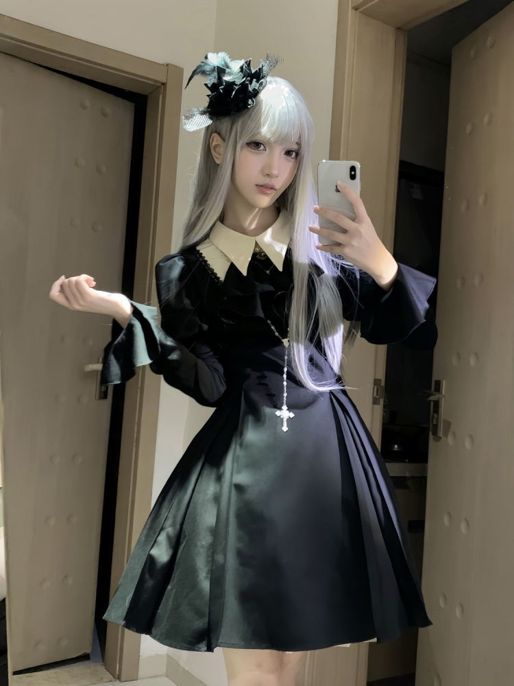 ROBE LOLITA GOTH NOIR MANCHE LONG