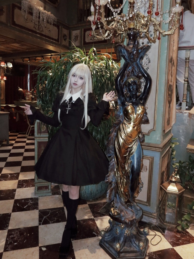 ROBE LOLITA GOTH NOIR MANCHE LONG