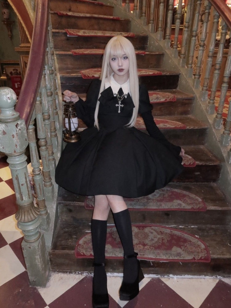 ROBE LOLITA GOTH NOIR MANCHE LONG