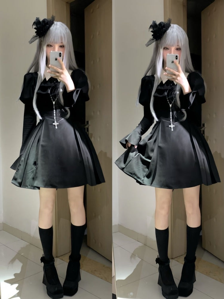ROBE LOLITA GOTH NOIR MANCHE LONG