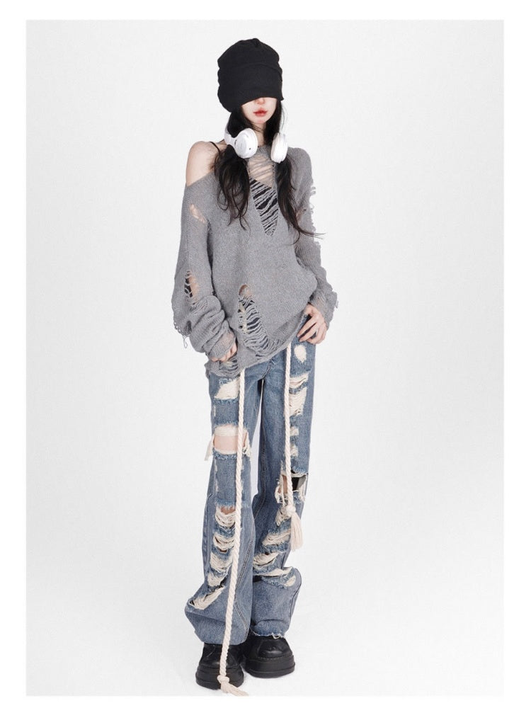 PULL GOTH DECHIREE GRIS