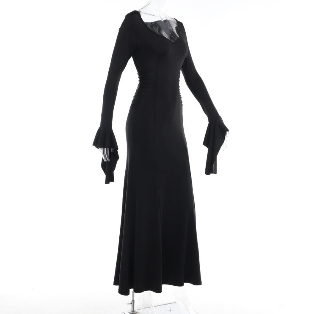 ROBE LONG GOTH MANCHE BOUFFANTE