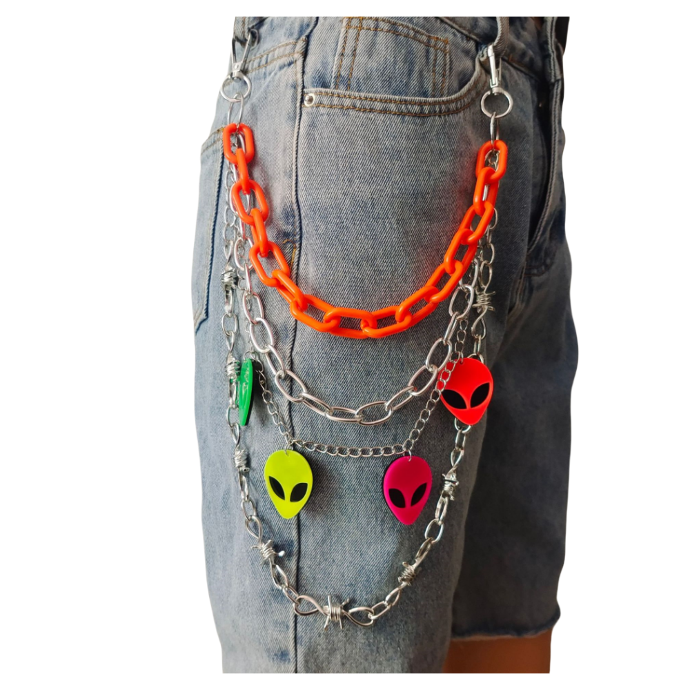 QUADRUPLE CHAINE PANTALON PLASTIQUE BARBELE ACIER HIP HOP GOTHIQUE