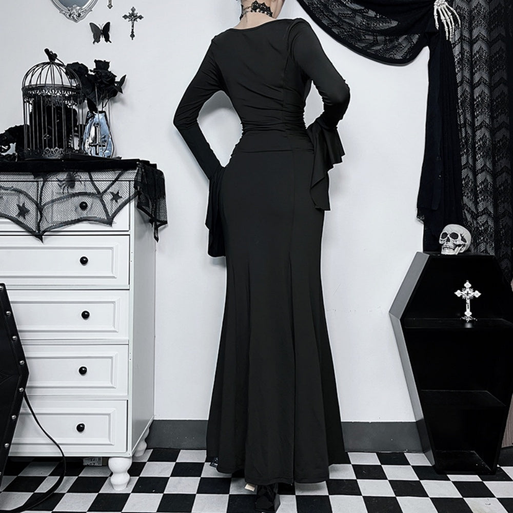 ROBE LONG GOTH MANCHE BOUFFANTE