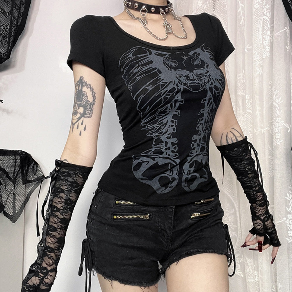 T SHIRT PUNK ANNEAUX AU DOS