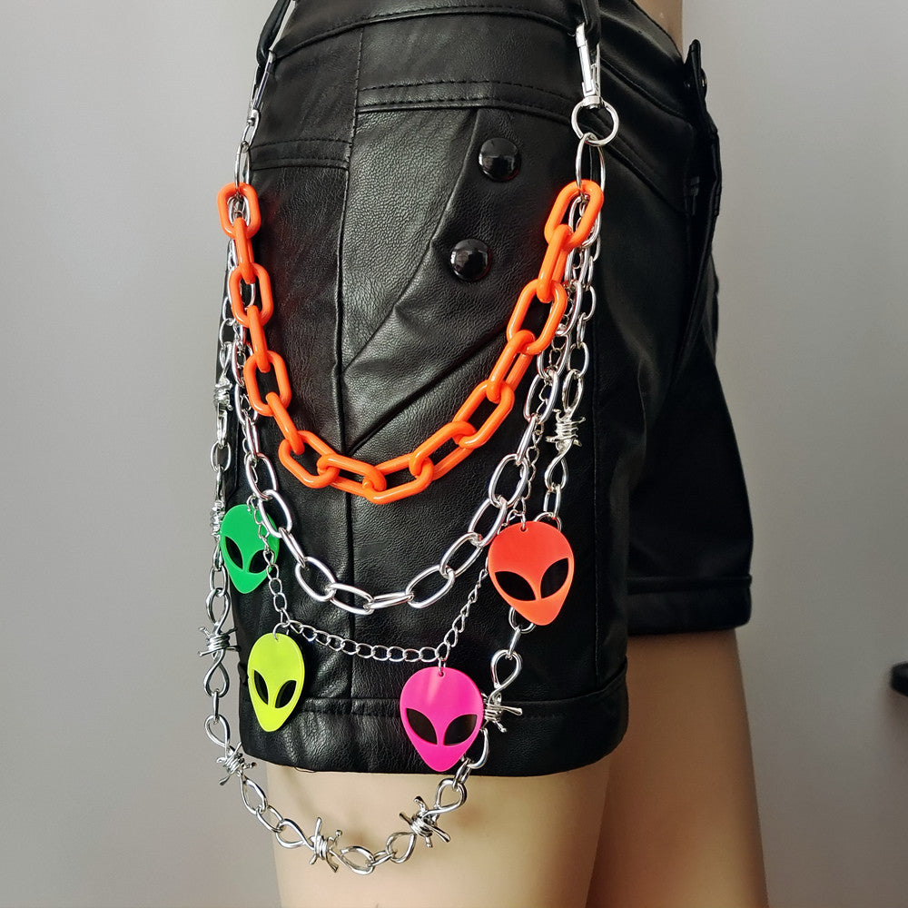 QUADRUPLE CHAINE PANTALON PLASTIQUE BARBELE ACIER HIP HOP GOTHIQUE