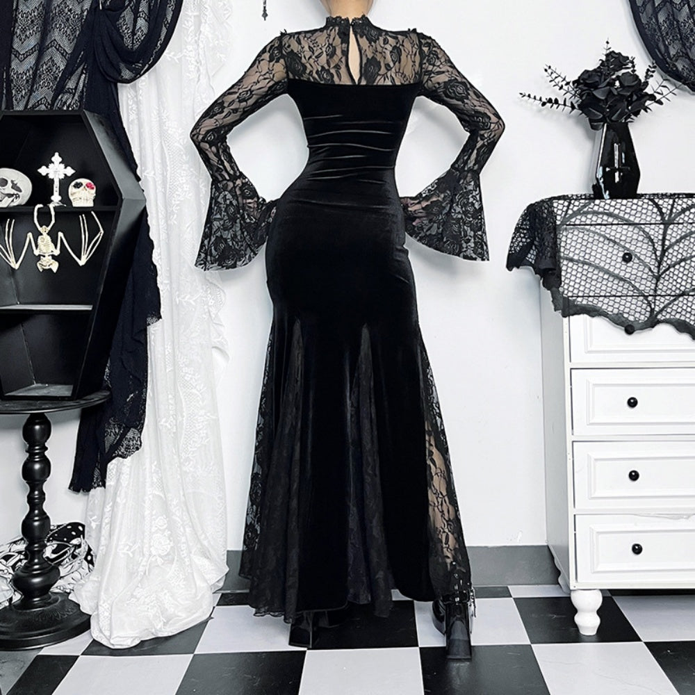 ROBE LONG GOTH MANCHE BOUFFANTE