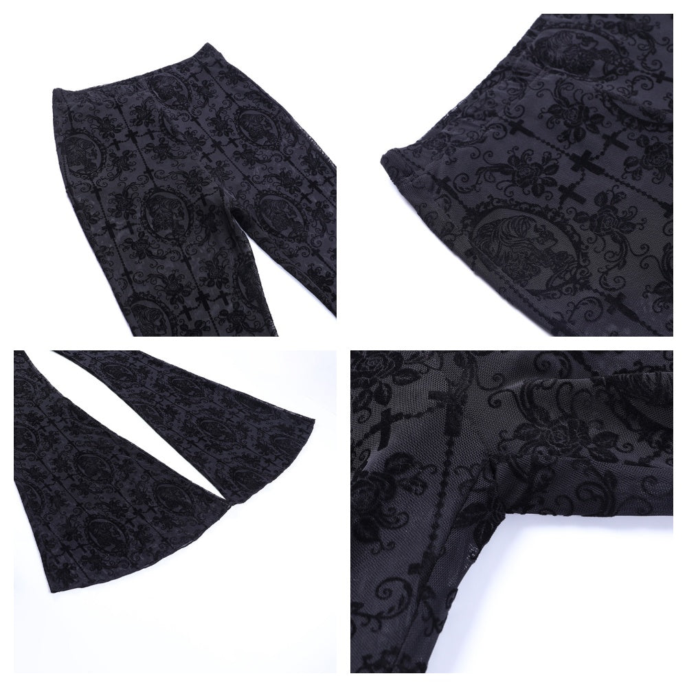 PANTALON EVASE RESILLE GOTH VELOURS CONFORTABLE EXTENSIBLE MOTIF RETRO