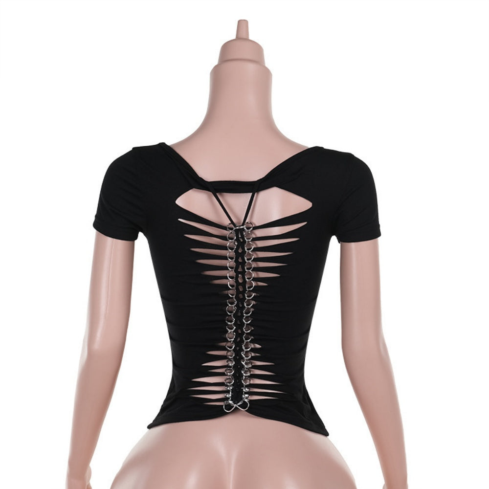 T SHIRT PUNK ANNEAUX AU DOS