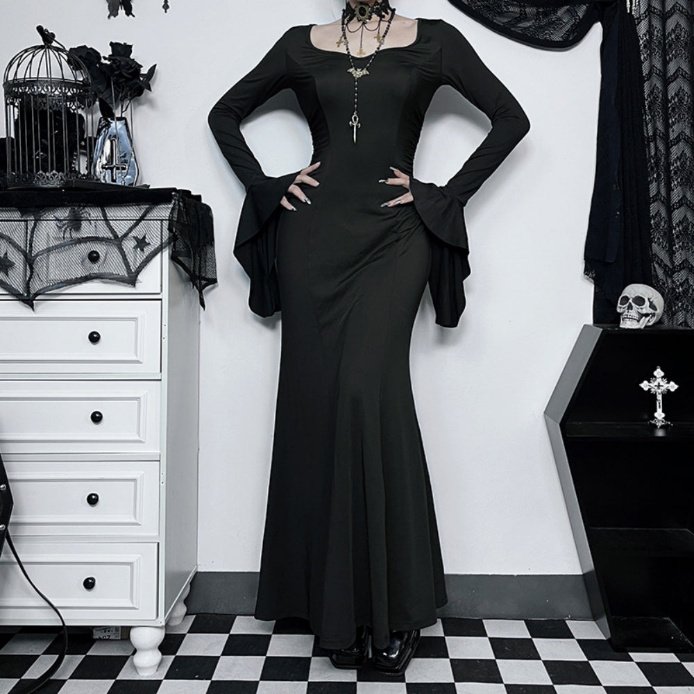 ROBE LONG GOTH MANCHE BOUFFANTE